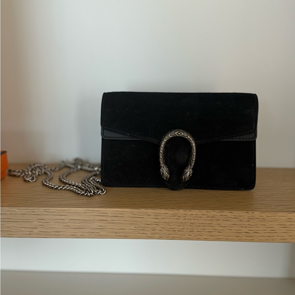 Black Velvet Clutch with Silver Chain and Clasp